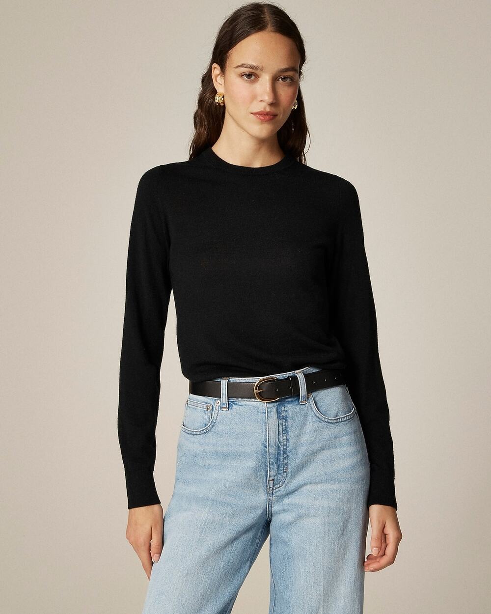 J. Crew Women's Carolyn Fitted Crewneck Sweater In Merino Wool Black Size M NWT